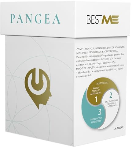 Probióticos Intestinales, Aceite de Krill Omega 3, Vitaminas B12, B6 y B2 para Proteger el Sistema Inmune, Lactobacillus para la Flora Intestinal, Multivitamínico, 60 Cápsulas (Pangea)