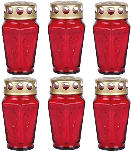 HS Candle 6X Grablicht Grabkerze aus Glas Eck (12,5cm) ca. 30 Stunden Brenndauer/Farbe: Rot