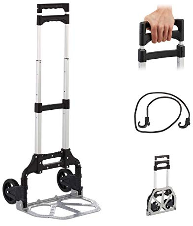 Relaxdays Sackkarre klappbar, Transportkarre bis 70 kg, PU Räder, höhenverstellbar, für Treppen, zum Einkaufen, Silber