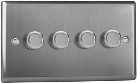 Varilight V-Pro - Dimmer rotativo a LED a 4 vie, 2 vie, 4 x 0-120 W (doppia piastra), acciaio spazzolato