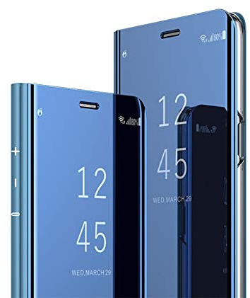 MRSTER iPhone SE 2020 Hülle Clear View Standing Cover, Spiegel Handyhülle Schutzhülle Flip Case Schutz Tasche mit Standfunktion 360 Grad hülle für das Apple iPhone SE (2020). Flip Mirror: Blue