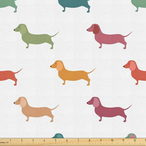 ABAKUHAUS Scottie Dog Stoff als Meterware, Kleine Dackel Rassen, Qualitäts Stoff Dekorativer Polster Heimtextilienstoff, 2M (148x200cm),Grün Orange Rot