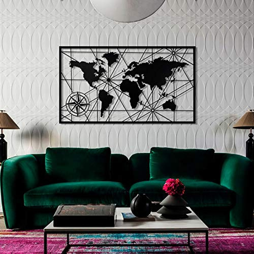 BAUPOR Weltkarte, Metall-Wandkunst, Dekoration, 3D-Metall-Wanddekoration für Zuhause, Büro, Schlafzimmer, Wohnzimmer, Outdoor