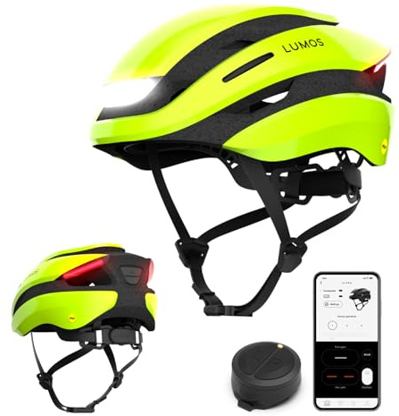 Lumos Ultra Smart Helmet | Casco da bicicletta | Luci LED anteriori e posteriori | Indicatori di direzione | Luci dei freni | Bluetooth collegato | Adulti (MIPS, Verde, M-L)