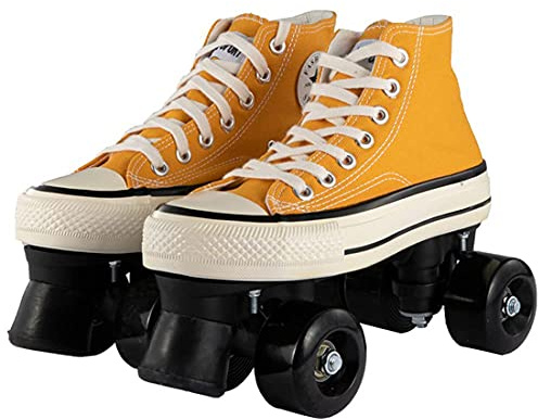 Klassische Quad-Rollschuhe Erwachsene Outdoor & Indoor Zweireihig Glänzende Rollschuhe Verstellbare Rollschuhe für Damen Herren, Atmungsaktiv Komfortabel