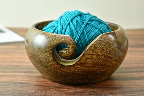 Ajuny Handgefertigte Große Garnschale aus Mangoholz Wollknäuelhalter mit Elegantem Design Geschenke 17,8 x 7,6 cm