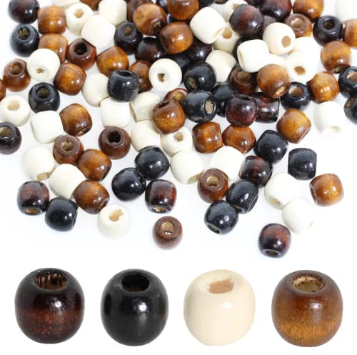 400stk Holzperlen mit großem Loch, Basicon 4 Farbe Natürliche Ovale Holzperle Zum Auffädeln Holzkugel Abstandshalter Perlen Holzperlen Spacer Perlen Bastelnperlen für DIY Schmuck Herstellung, 12x11mm