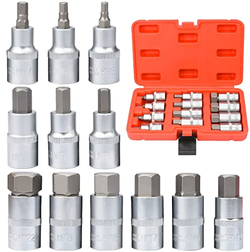 Noosverl llave Allen Puntas Allen 5-22 mm,1/2-Puntas de destornillador,12 piezas - Adaptador de enchufe hexagonales interno