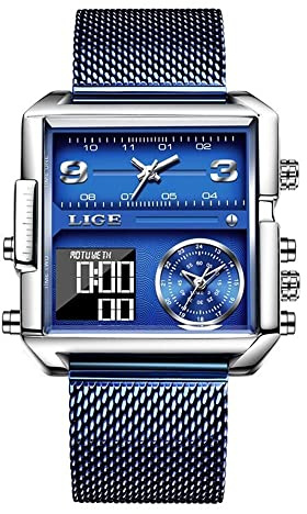 FENKOO Herren Militäruhr Elektronische Quarzuhr Mit Zwei Displays Wasserdicht Zeiger Digital Multifunktion Sportuhr