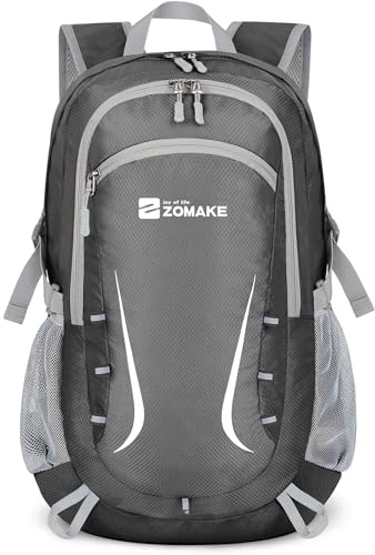 ZOMAKE Faltbarer Rucksack 35 L,Groß Leichter Rucksäcke Wasserdicht Wanderrucksack Packable Backpack für Damen Herren Outdoor Wandern(Mittelgrau)