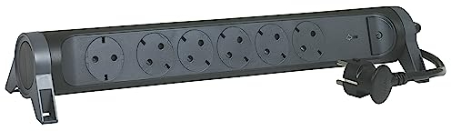 LEGRAND Regleta de enchufes con protección contra sobretensión, con Interruptor, Enchufe múltiple con 6 Tomas de Corriente, Cable de 1,5 MTS, Color Negro/Gris Oscuro 694513