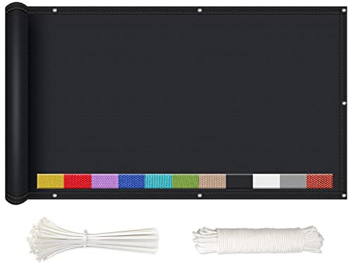NKADNB Balkon Sichtschutz Balkonumspannungen 95x400cm Sichtschutz Balkon Windschutz Sonnenschutz Uv-Schutz Im Viele Größe Und Farben Balkon Sichtschutz Ohne Bohren, Schwarz
