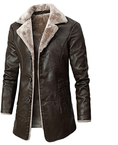 Sawmew Herren Pelz Lederjacke Flieger Bomber Lammfell Mantel Sherpa Fleece Gefütterte Jacken Herren Kunstpelzjacke (Color : Brown, Size : 3XL)