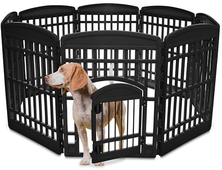 Iris Ohyama, Parc pour Chien Intérieur, Extérieur avec 8 Panneaux & Porte Verrouillable, H90cm, Noir, Cage, Enclos, Cloture pour Chiens, Chiot, Chat, Lapin, Animaux de Compagnie, Plastique, CI-908