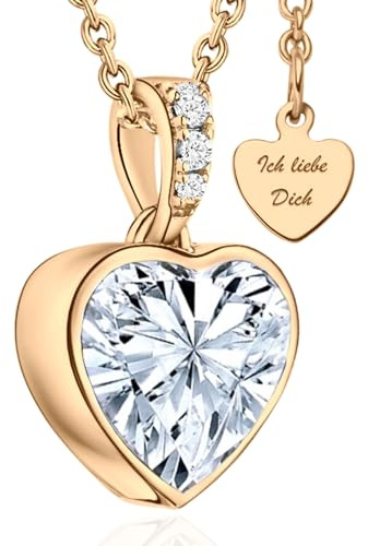Herzkette Silber 925 / Gold vergoldet Halskette Damen „Ich Liebe Dich“ | Kette mit Herz-Anhänger– Geschenke Frauen Freundin zum Geburtstag Hochzeitstag Jahrestag Valentinstag – Schmuck nickelfrei