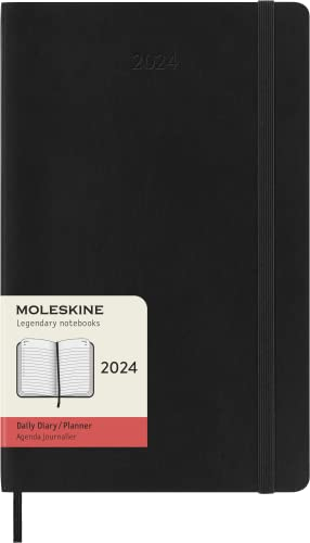Moleskine Tagesplaner 12 Monate 2024, Planer 2024, Großformat 13x21, Weicher Einband und elastischer Verschluss, Farbe Schwarz