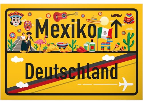 DankeDir! Mexiko Deutschland Ortsschild - Schild 30 x 20 cm - Geschenk Idee Gutschein Reise Urlaub Reisegutschein Männer & Frauen Geldgeschenk Abschiedskarte Geschenkidee Deko Karte