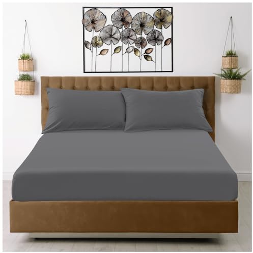GC GAVENO CAVAILIA Fitted Sheet King Size (25cm) Deep Pocket - Microfiber Bed Sheets Charcoal - Breathable, Fade & Wrinkle Resistant - Elasticated Corners Easycare Mattress & Bottom Sheet (152x203cm)