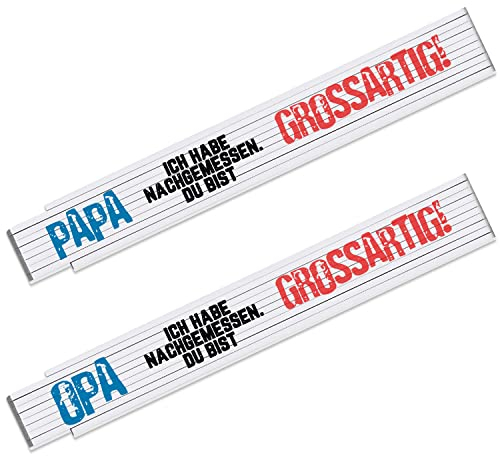 2er Set Zollstock mit Spruch „Papa ggf. Opa Ich habe nachgemessen. Du bist großartig!“ – Meterstab 2m mit 90° Rastung - Geschenk zum Vatertag & Geburtstag - Geschenkidee für Vater & Großvater