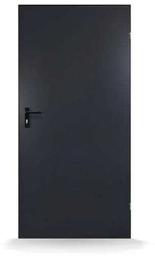 FENSTERVERSAND - Nebeneingangstür nach innen öffnend Stahl, Eingangstür, Nebeneingangstür Anthrazit, Kellertür, Haustüren Eingangstüren, BxH: 770x2010 mm DIN rechts, Türklinke innen, außen