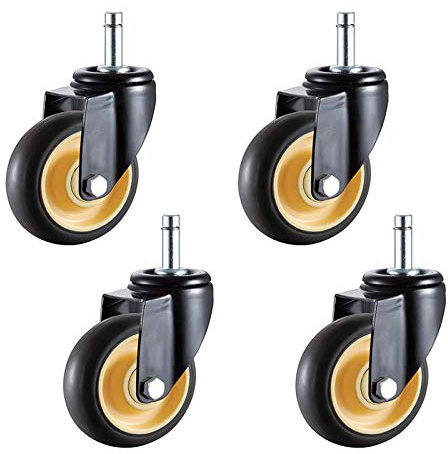 Lenkrollen, robuste TPR-Möbel-Lenkrollen, Rollwagen, bewegliche Lenkrollen, industrielle Ersatzrollen, für Karren, Werkbank, Vorbau M11 x 38 mm, 4er-Set (Bremse + univ (schwarz 100 mm/4 Zoll))