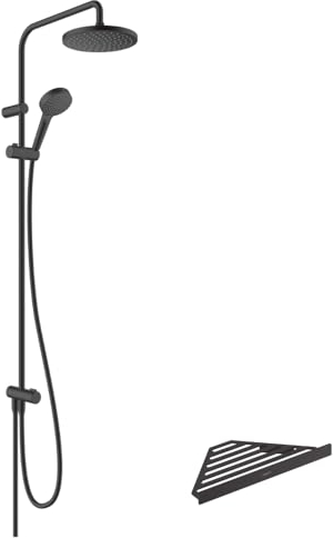 Colonne de douche ou bain douche sans mitigeur HANSGROHE Vernis Blend 200 noir mat + tablette AddStoris