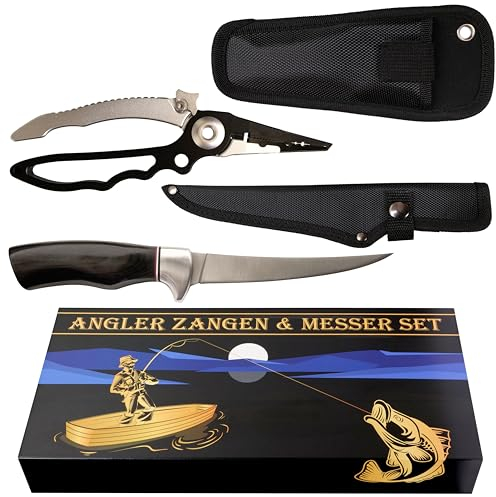 Zotic Profi Angel-Set, Fischmesser und Multitool, scharfes Filetiermessers mit flexibler Klinge, Angelschnur Knipser, Hakenlöser, Quetschhülsen und Sprengringzange
