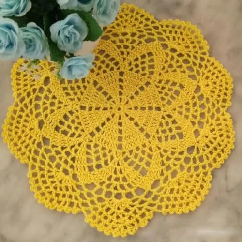 28 cm runde handgemachte Häkeldeckchen im Vintage-Stil, Baumwollspitze, Blumen, Kaffeetasse, Untersetzer, Weihnachten, Tischset, Zuhause, Küche, Esstisch, Rosa, rund, 28 cm