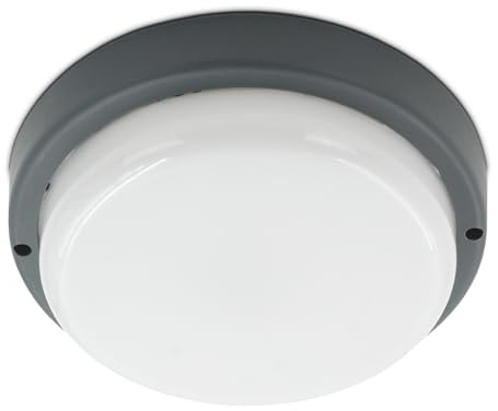 Kwazar Luminaire - Deckenlampe LED - LED Deckenleuchte Flach - Wandleuchte Innen, Milchiger Lampenschirm, 18W, IP54, 4000K, 1350 lm, Durchmesser 17 cm, Klasto Grau