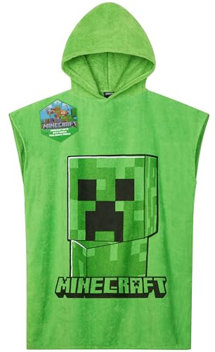 Minecraft Toallas de Baño y Piscina Creeper Toalla Playa Capucha para Niños Poncho Cambiador Infantil Adolescente Gamer Regalos (Verde, 10-13 Años)