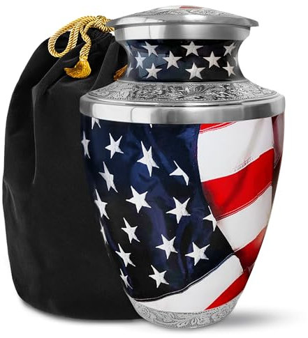 Everlight Memorials Urnen für menschliche Asche – amerikanische Flagge, große dekorative Urne für erwachsene Männer und Frauen – Begräbnisurnen für erwachsene menschliche Asche