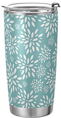 Anticsao Mint Green Dahlia Pinnata Flowers Tumbler with Lid and Straw, Insulated Stainless Steel Tumbler Cup, Double Walled Travel Coffee Mug Thermal Vacuum Cups for Hot & Cold Drinks 20oz