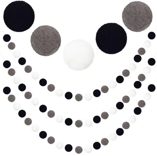Ruidee 3Pcs Felt Ball Garland 2.3m Colorful Wool Fuzzy Pom Pom Garland Strings for Crafts, Party, Festival, Wall Decoration (MQ/3-Black)