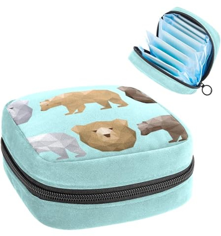 Damenbinden Aufbewahrungsbeutel für Frauen, große Kapazität, Menstruationspad-Tasche, polygonaler Bär, Tier, Menstruationstaschen, Tampon-Sammelhalter, Geldbörse