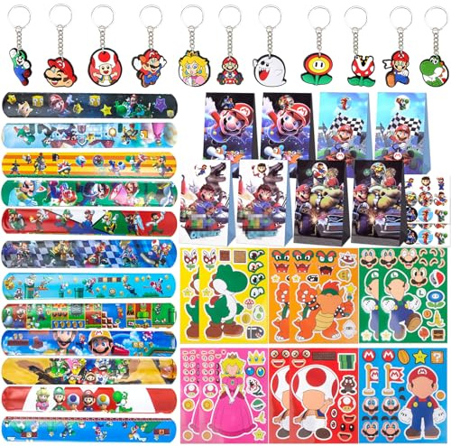Heartsking 66 Pcs Mitgebsel Kindergeburtstag, Super Geburtstag Deko Geburtstagsdeko 12 DIY Aufkleber 12 Schlüsselschnalle 12 Schnapparmband Kinder 12 Geburtstagstüten 18 Geburtstagstüten Aufkleber