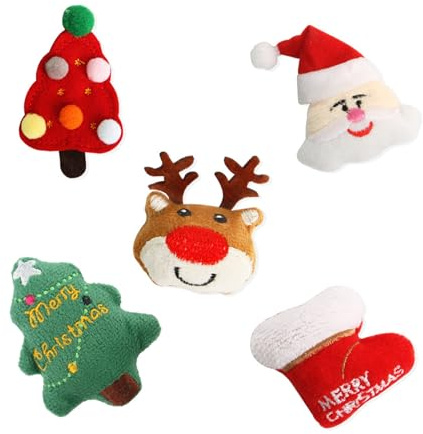 Valicaer Katzenspielzeug Weihnachten,5Pcs Interaktives Spielzeug Weihnachtsbaum Plüschspielzeug Haustierspielzeug Hundespielzeug Weihnachts Kauspielzeug für Haustiere Welpen Zahnreinigung