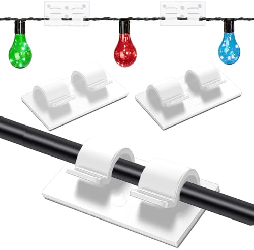 Fenxyo Outdoor Lights Hooks Adhesive with Upgraded Sticky Pad, Storage Box, 40pcs Strong Waterproof Self Adhesion Cable Clips for Outdoors String Lights Desk Wall Workshop Home Office