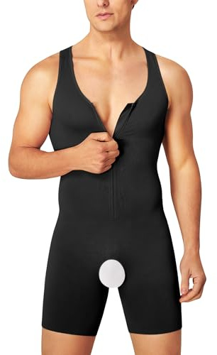 Junlan Men Shapewear Undershirts Tummy Control Full Body Shaper Seamless Sleeveless Bodysuit Workout Tank Tops (Black,XL-2XL)