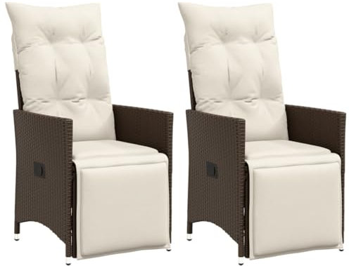 Somanki Gartensessel mit Kissen 2 STK. Verstellbar Braun Poly Rattan, Gartenstühle, Gartenmöbel, Balkonstuhl, Garten Stühle, Terrassenstühle, Balkonmöbel - 365667