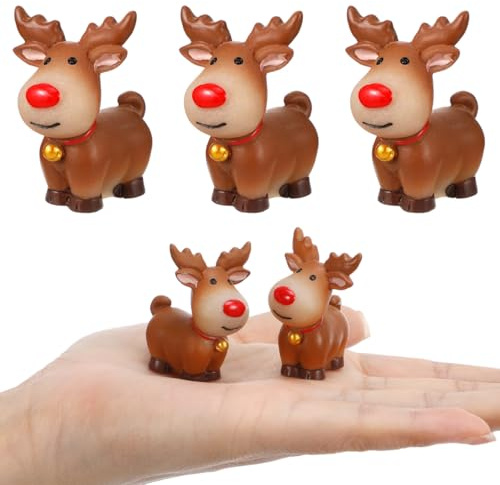 Homoyoyo 5 Stück Rentier-Figur Mini-Rentier-Statue Weihnachten Cartoon-Geweih Hirsch Elch Mini-Hirsch Dekorationen Cartoon-Bastel-Muster Figur Tier-Kuchenaufsatz Für Jungen Im Grils-Stil