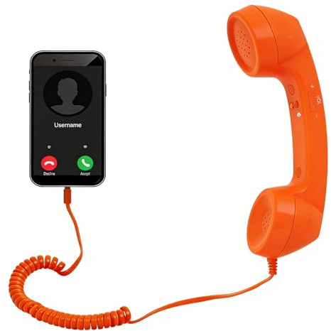 3,5-mm-Telefonhörer, Vintage-Handy-Empfänger, Mikrofon, Mikrofon-Lautsprecher, mit 3,5-mm-auf-USB-C-Adapter, Retro-Handapparat für Mobiltelefone (ORANGE)