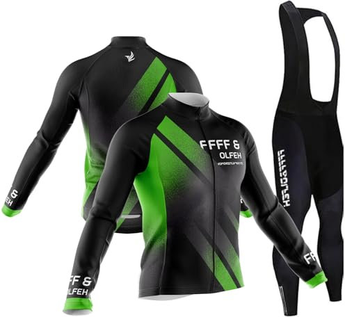 FFFF & OLFEH Fahrradbekleidung Herren Winter Fahrradtrikot Herren Langarm Rennrad Trikot Herren Radfahren Kleidung Langärmeliges Fahrradtrikot Fahrradhose Mit Sitzpolster + Gel Pad (XL,PB9)