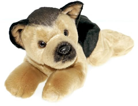 tachi Plüschtier Hund, Kuscheltier liegender Schäferhund schwarz braun, Stofftier Welpe 30 cm