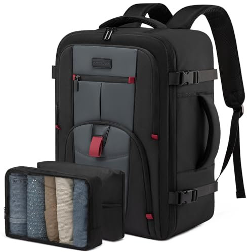 LOVEVOOK Handgepäck Rucksack Flugzeug, Reiserucksack Herren Groß, Kofferrucksack mit 15.6 Zoll Laptopfach, Travel Backpack Cabin Bag für Reise Arbeit Business, Schwarz Grau