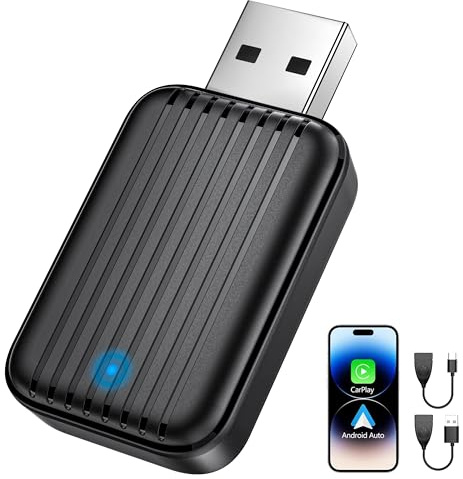 CarPlay Wireless Adapter Android Auto, 2025 Mini Stabil Car Play Adapter für iPhone, Kabellos Dongle, Plug und Play mit USB C/A, Kompatibel mit iOS 10+, Android 11+ für Autos ab Baujahr 2016