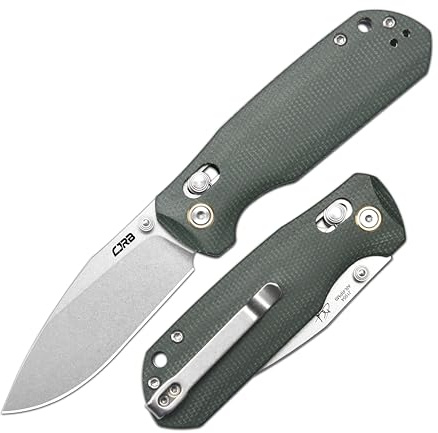 CJRB Maximal Klappmesser, 7,5 cm Klinge aus AR-RPM9-Stahl, grüner Micarta-Griff, Taschenmesser für Damen und Herren, EDC-Messer für Camping und Wandern, entworfen von David C. Andersen (J1954 Grün) | Crossbar Lock, Reversible Pocket Clip, EDC Messer für Outdoor Camping Wandern, Designed by David C. Andersen, J1954 Klein