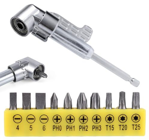 105 Degree Right Angle Drill Adapters with Bend Screwdriver Bit, 1/4 Inch Right Angle Drill Attachment Kit 2025 New Hex Shank Angle Drill Adapter for Household Work (Long)