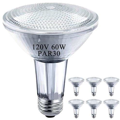 MISDOOD PAR30 Long Neck Halogen Bulbs, 120V 60W PAR30 Flood Light Bulb, Dimmable, E26 Medium Base, 2700K Warm Lighting, 3000 Hours for Recessed Light Bulb, 6 Pack