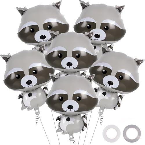 Waschbär Folienballon 6 Stück Waschbär Form Luftballons Safari Kinderluftballons Waldtiere Geburtstag Deko für Kinder Geburtstagsparty Dekorationen