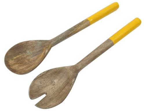 Artime - Couverts à Salade en Bois de Manguier 30 cm, Finition Jaune Soleil, Collection Sun, Ustensile de Service Design, Vendu à l Unité